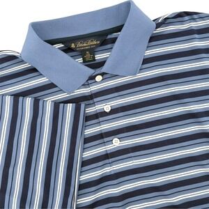 Brooks Brothers Men's XL Blue White Stripe Polo Shirt Polyester‎ Short Sleeve